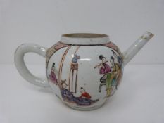 A late 18th century Chinese export wear porcelain teapot with painted figures and gilded floral