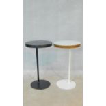 Two contemporary metal framed occasional tables with swivel action tops revealing secret