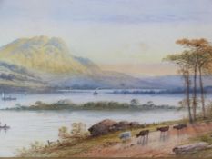 Edwin Earp (1851-1945) A 19th century framed and glazed watercolour, loch scene with figures in