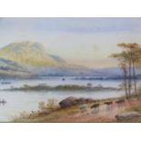 Edwin Earp (1851-1945) A 19th century framed and glazed watercolour, loch scene with figures in