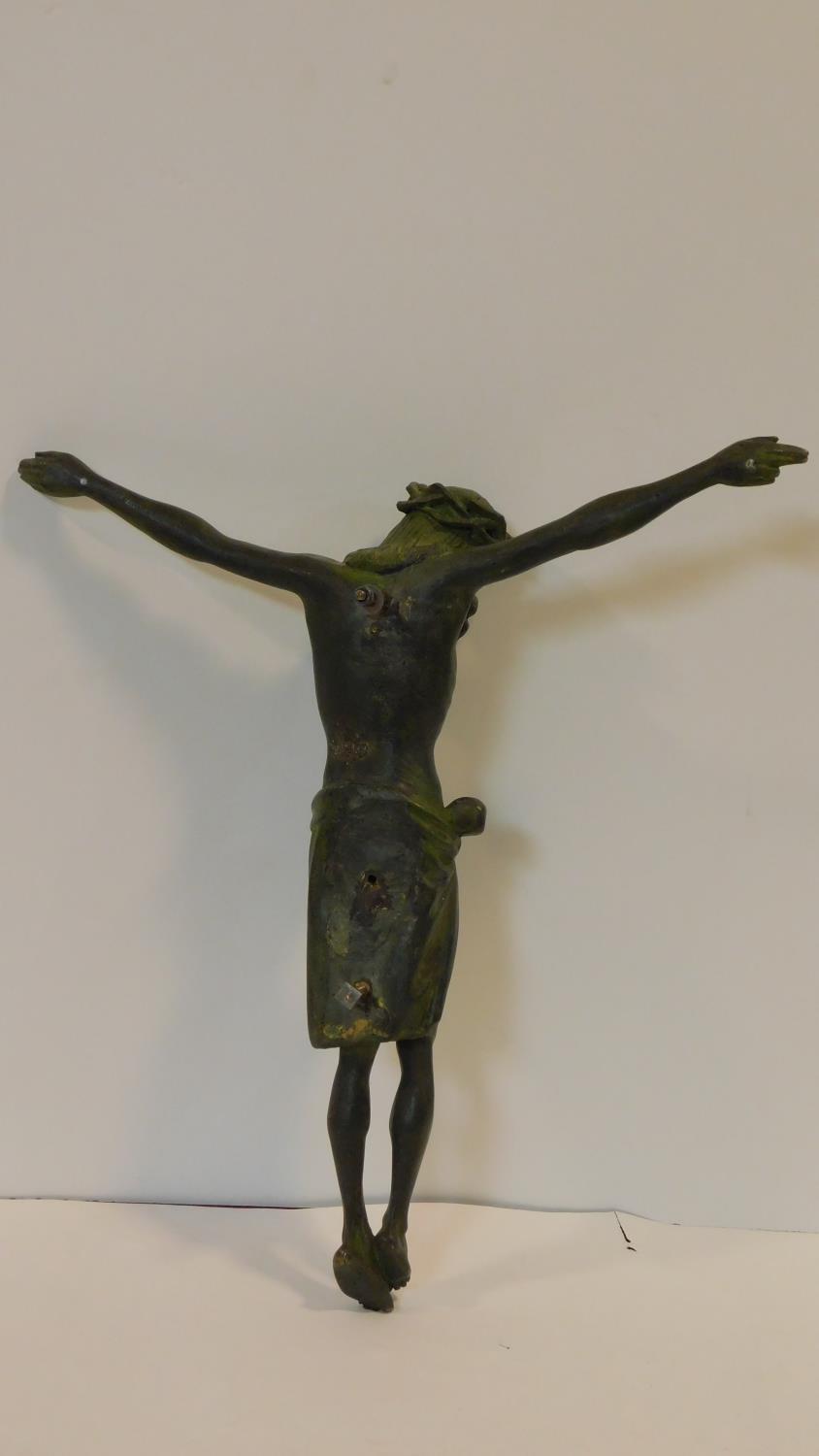 A patinated brass figure of the Crucifixion, intricately detailed. H.48cm - Image 6 of 6