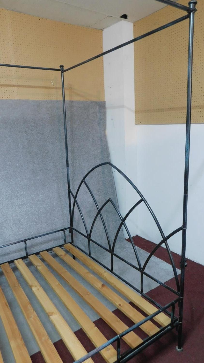 A iron framed tester bedstead with arched Gothic style head and foot. to take a 5 ft mattress. - Image 2 of 3