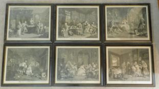 A set of six 19th century framed and glazed engravings by William Hogarth. 46x54cm