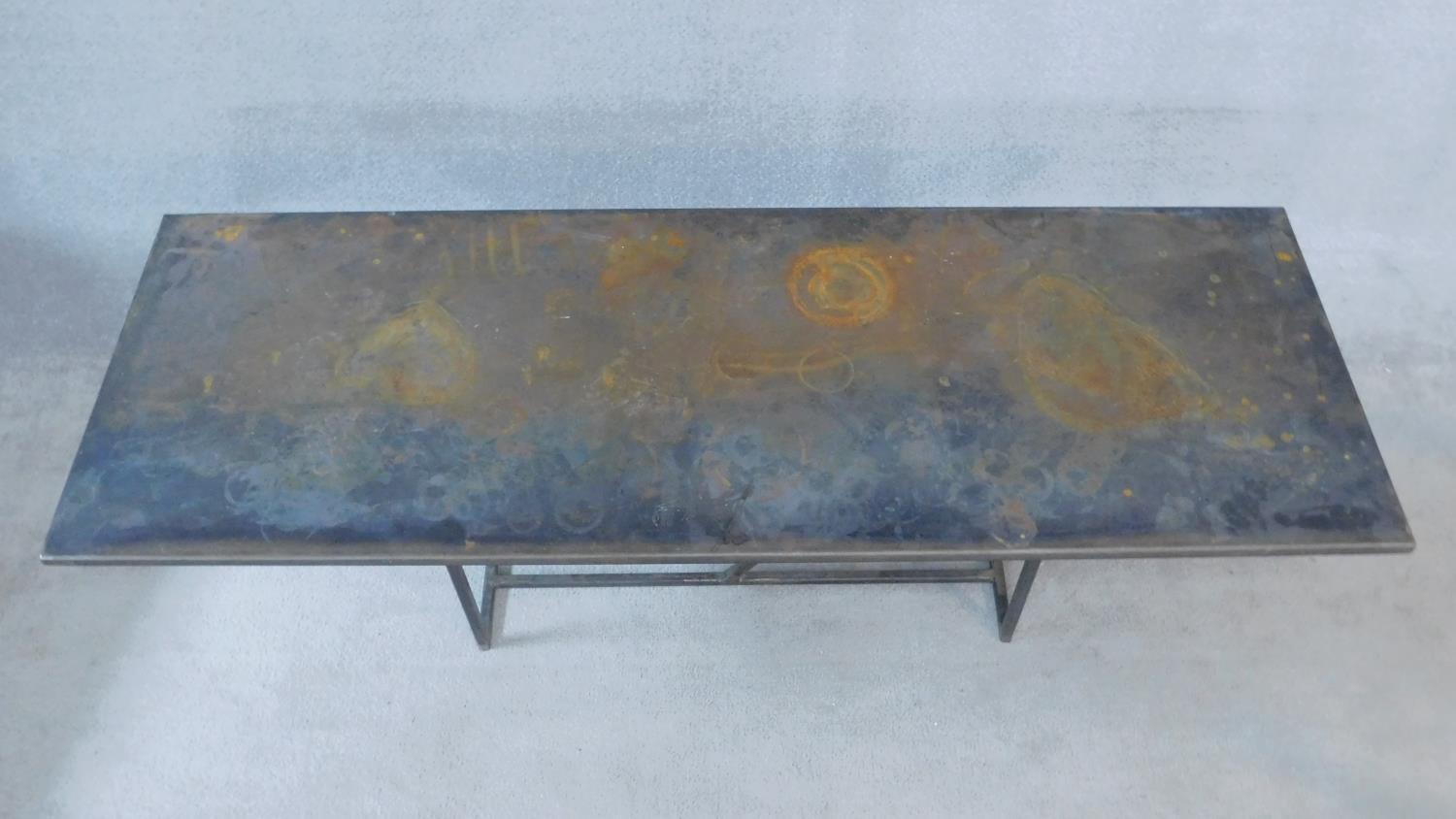 A contemporary metal topped industrial style coffee table on metal tubular base. H.59 W.170 D.60cm - Image 2 of 4