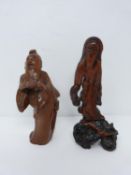Two late Qing dynasty root wood immortal figures. h20cm