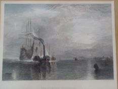 After Turner, The Fighting Temeraire, a 19th century framed and glazed hand coloured engraving, J