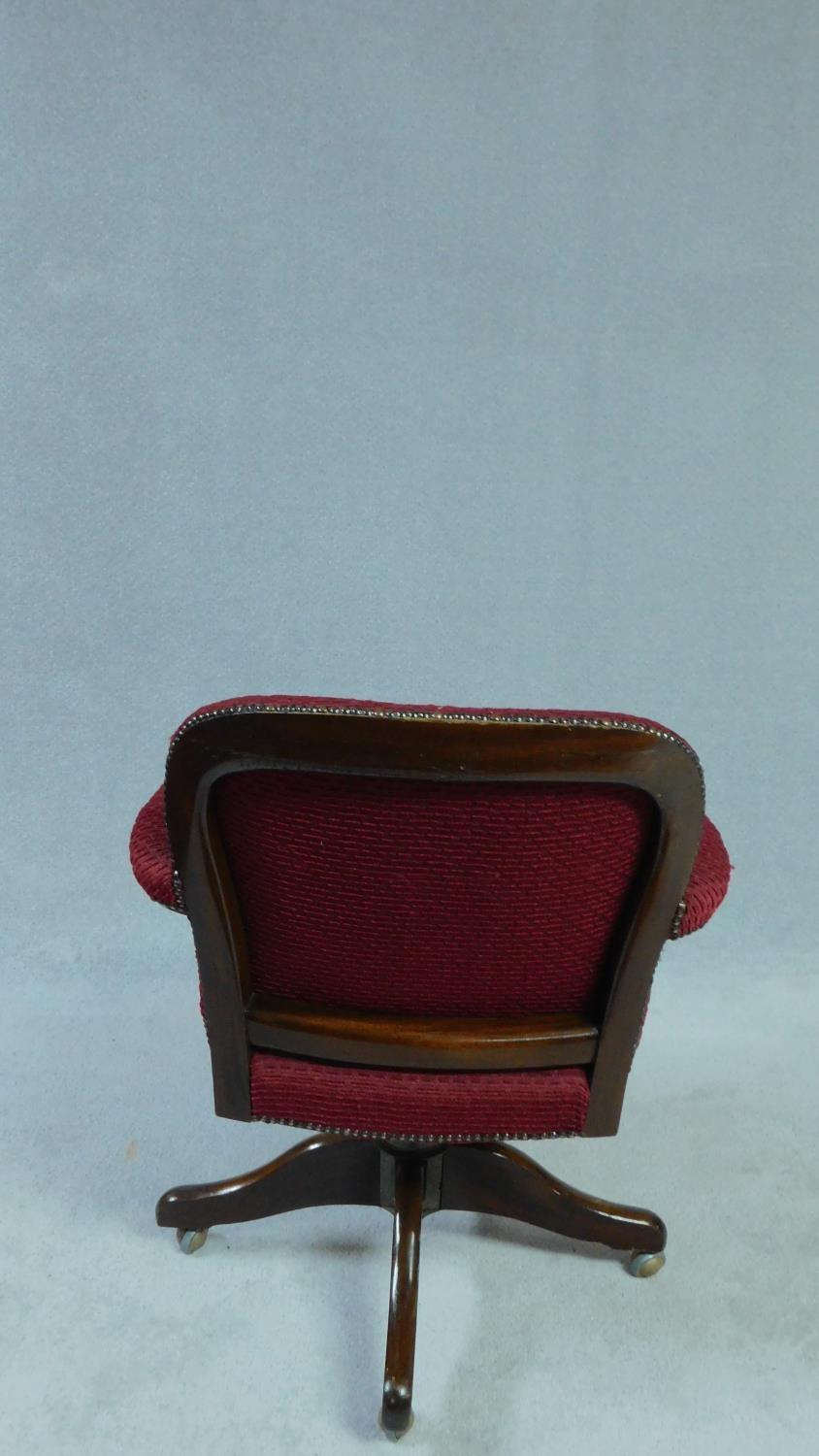 A vintage Georgian style office desk armchair in burgundy cut moquette with swivel and tilting - Image 2 of 3