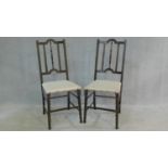 A pair of late 19th century stained beech bedroom chairs on stretchered bobbin turned supports. H.