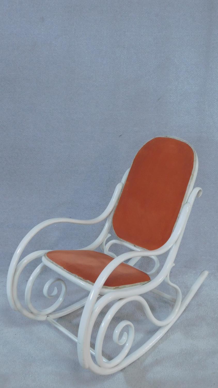 A vintage white framed bentwood rocking armchair. H.92 W.51 D.102cm - Image 2 of 3