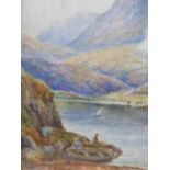 A framed and glazed watercolour, two men by a loch, by G. Stanley Howard. 75x58cm