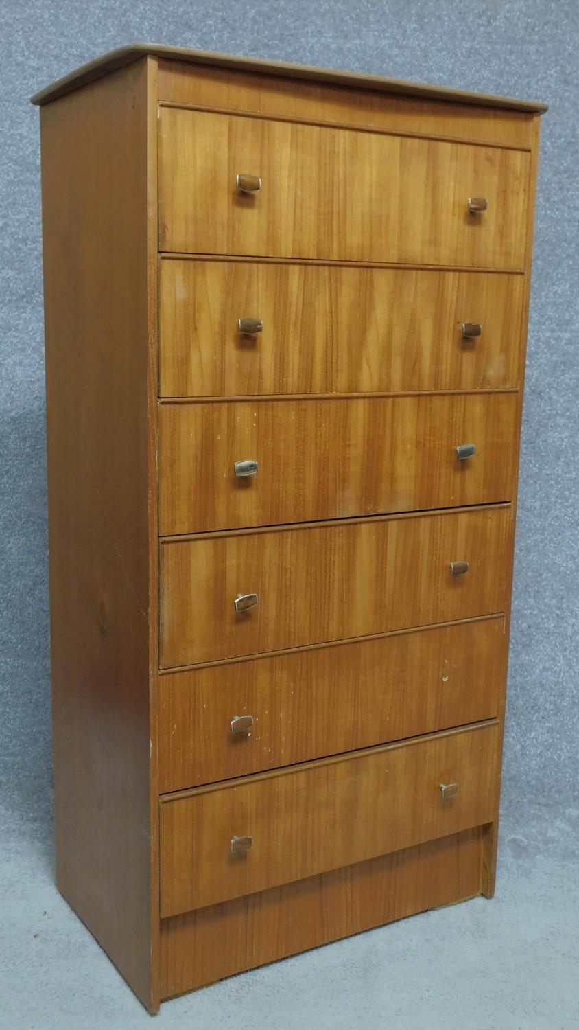 A mid century vintage teak tallboy chest of six drawers. H.126 W.67 D.42cm - Image 2 of 6