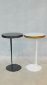 Two contemporary metal framed occasional tables with swivel action tops revealing secret