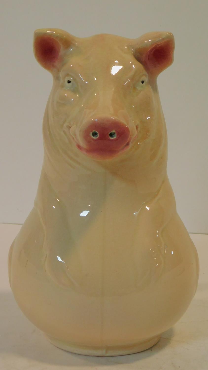 A Sarreguemines majolica ceramic jug in the form of a pig, impressed pat.no 3318 and makers mark. - Image 2 of 5