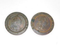 Two George III bronze cartwheel pennies, 1797. One side with George III with laurel wreath and the