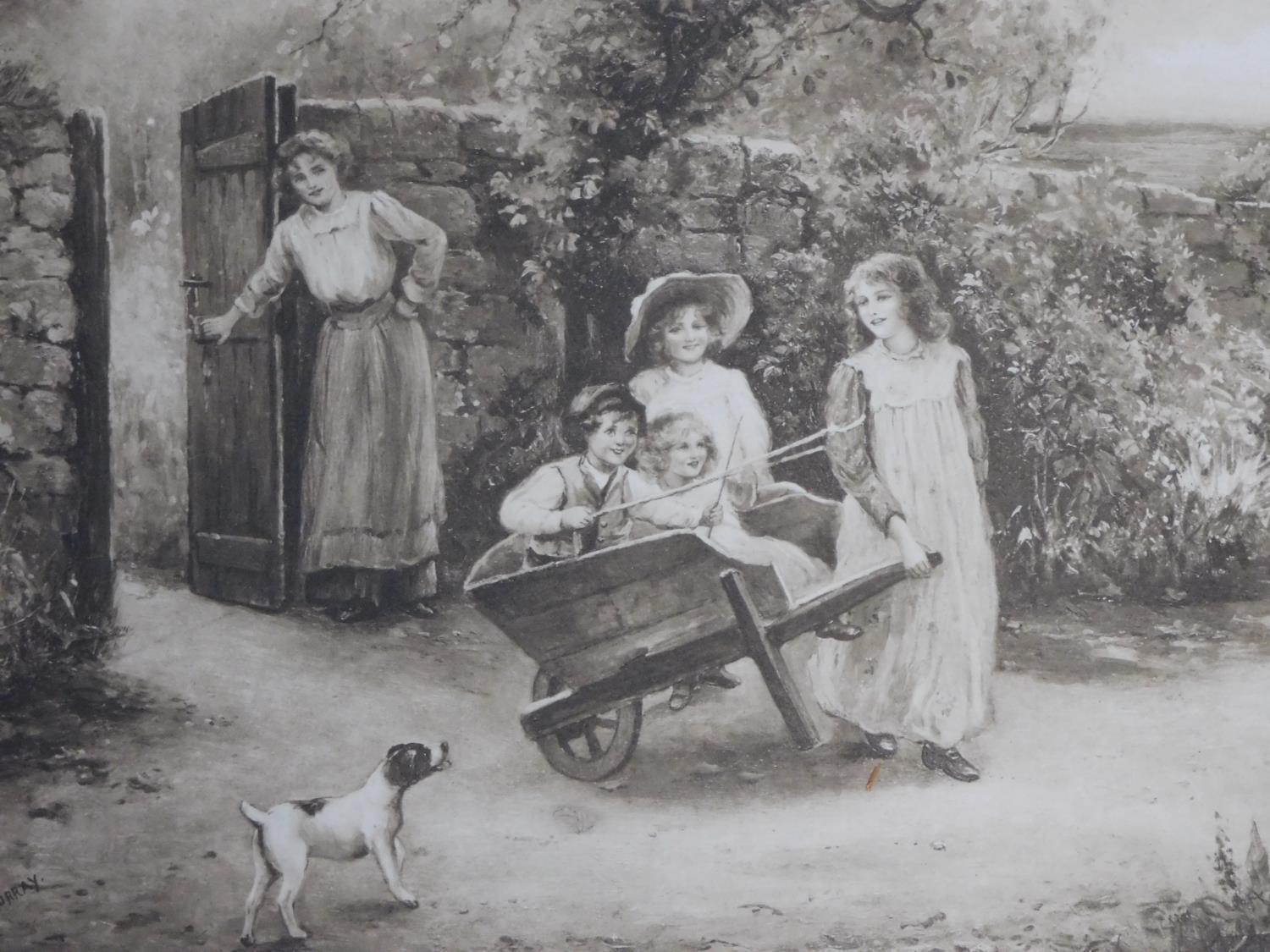 A 19th century framed and glazed print, children in a garden and two other prints. 62x47cm - Image 4 of 9
