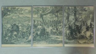 A series of three framed and glazed 19th century engravings after Charles le Brun, Valour is Priz'