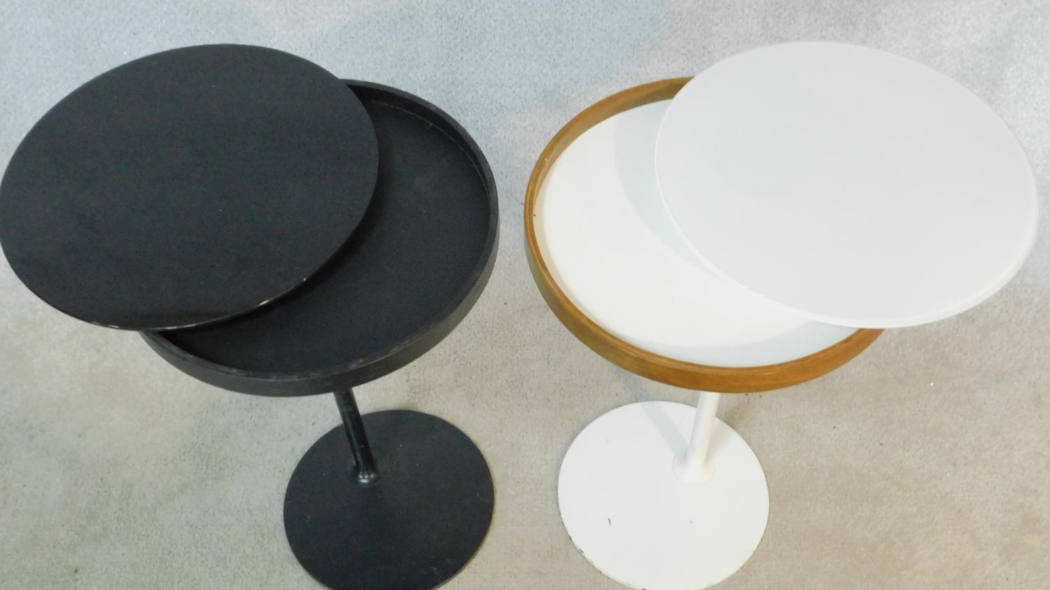 Two contemporary metal framed occasional tables with swivel action tops revealing secret - Image 2 of 4