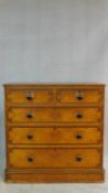 A Victorian painted pine chest of two short above three long graduating drawers with ceramic knob