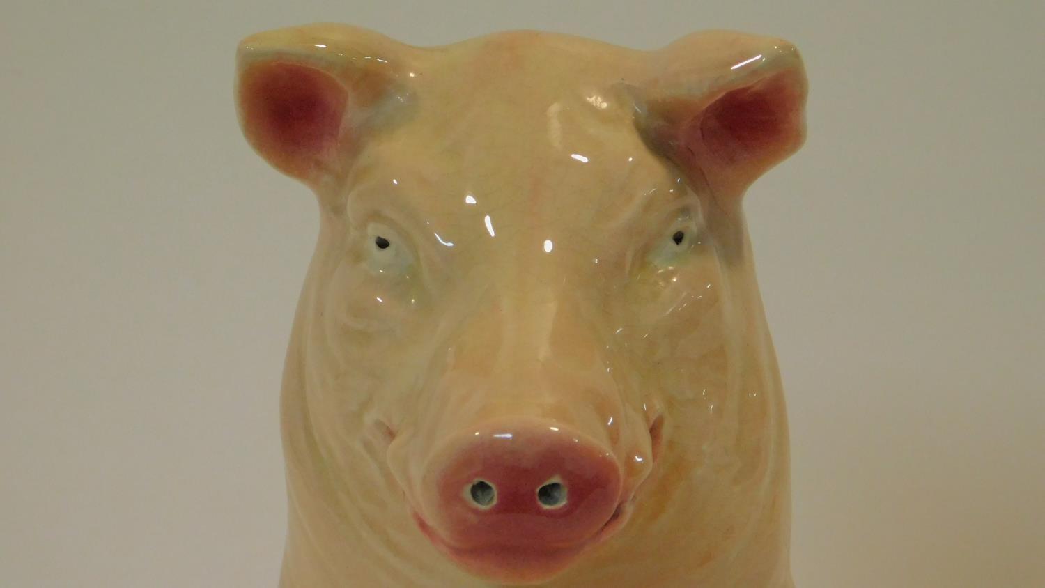 A Sarreguemines majolica ceramic jug in the form of a pig, impressed pat.no 3318 and makers mark. - Image 4 of 5