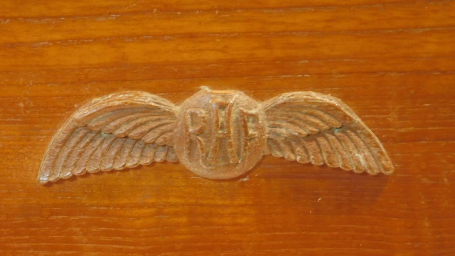 A vintage apothecary's chest with fitted interior and R.A.F. insignia carved to the frieze and a - Image 4 of 8