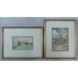 Two framed and glazed watercolours, country landscape and mountainous landscape, both signed by