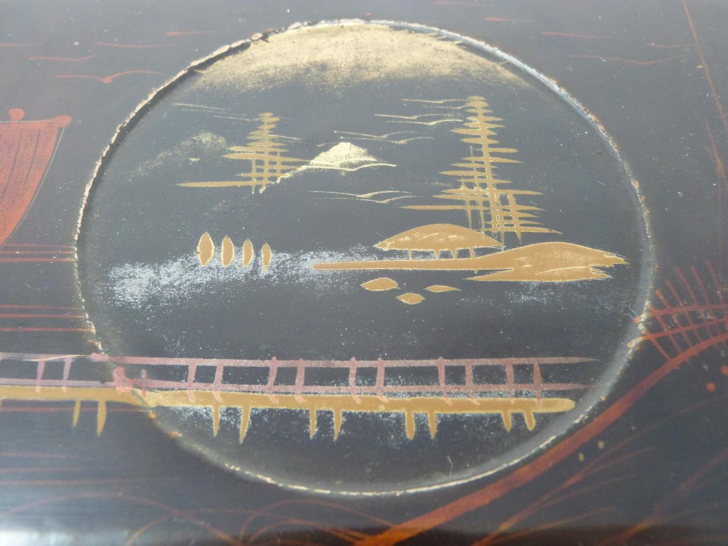 A Meji period Japanese gilt lacquer box with central circular cartouche with a mountain with a hut - Image 13 of 13