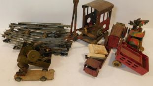 A collection of vintage Hornby train and truck toys. H.23cm (tallest)