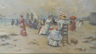 A contemporary gilt framed oil on canvas, A 19th century beach scene with seated figures in the