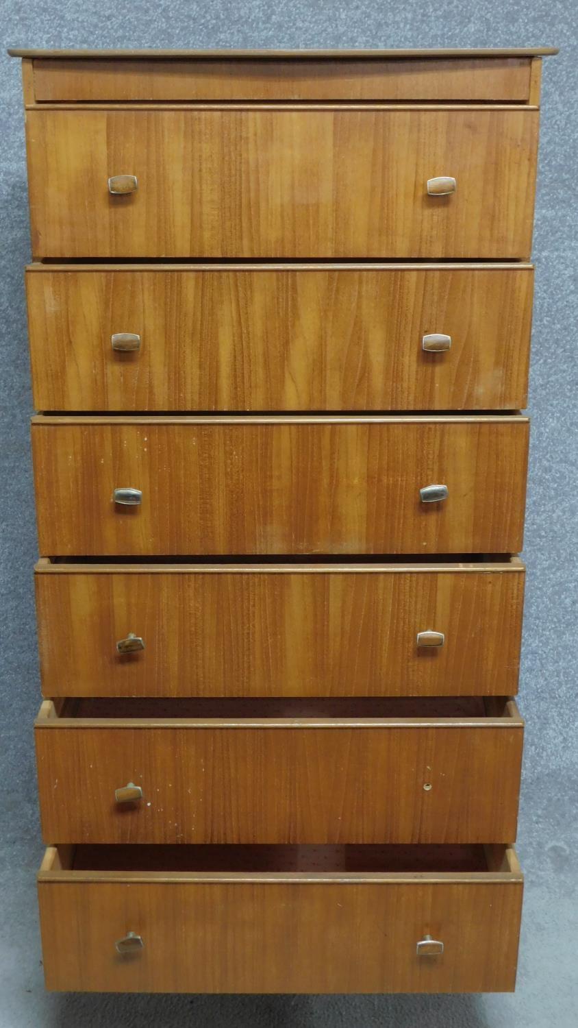 A mid century vintage teak tallboy chest of six drawers. H.126 W.67 D.42cm - Image 4 of 6