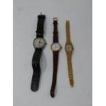 Three vintage watches including a Montine Incabloc, 17 jewels goldtone textured watch in Montaine