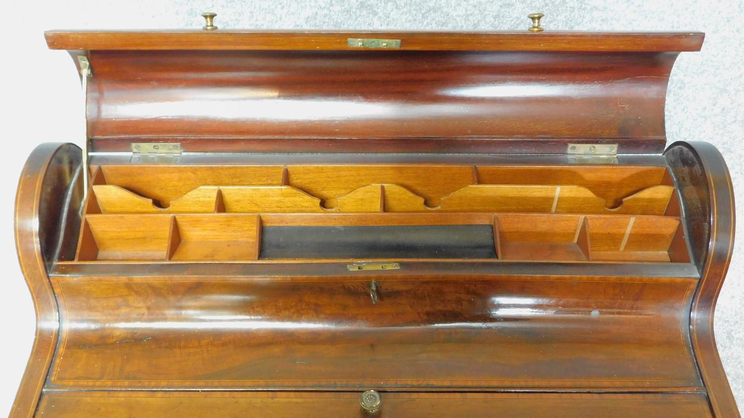 An Edwardian Sheraton style mahogany and satinwood inlaid bonheur du jour writing table with well - Image 6 of 6