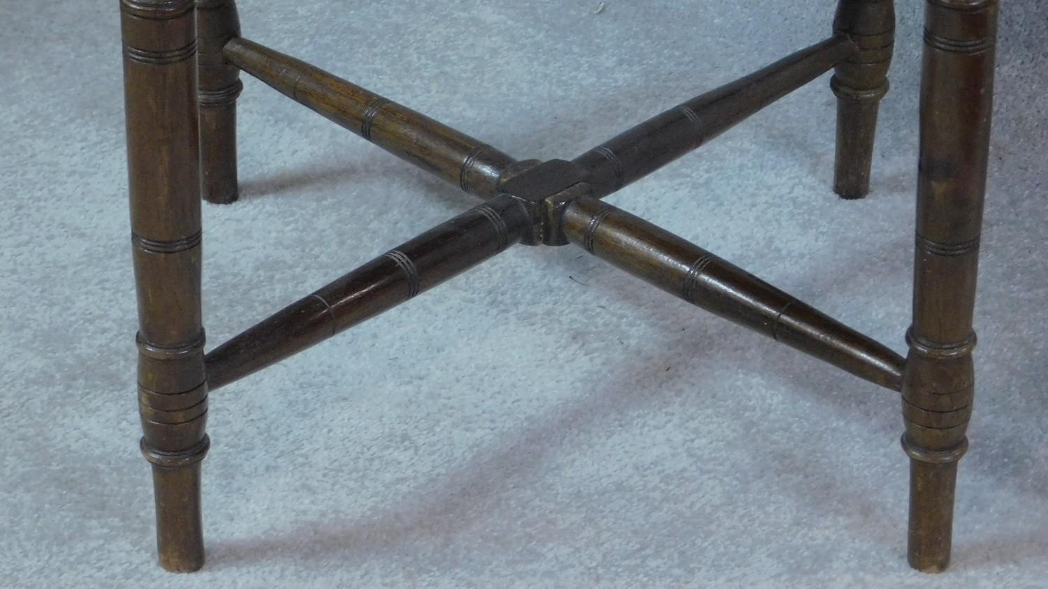 An Edwardian mahogany corner chair with lyre carved splats on turned stretchered supports. H.72cm - Image 7 of 7