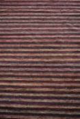 A large Modern Kilim with woven bands in hues of burgundy, cream and blue. L.332xW.247cm