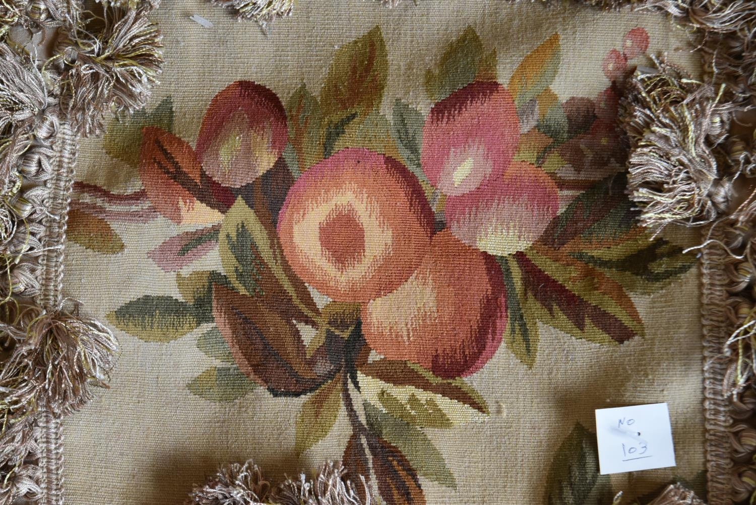 Pair of Aubusson style cushion covers with fruit and leaf design. L.40xW.45cm - Image 2 of 5