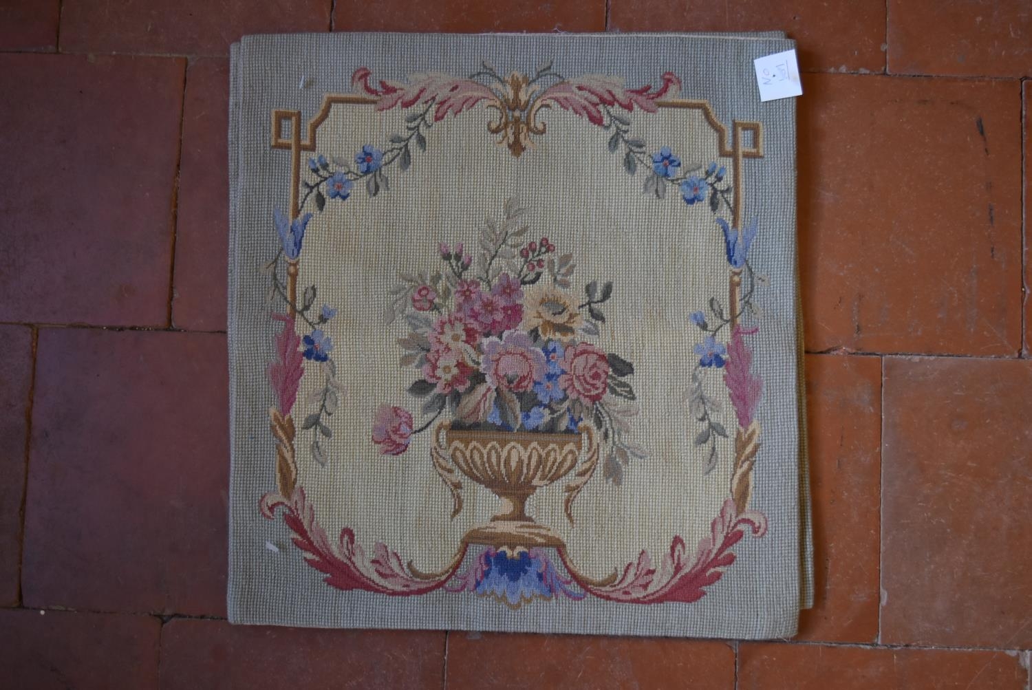 A pair of Aubusson style floral design cushion covers. L.49xW.49cm