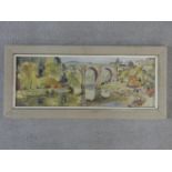 Jack Merriott (1901-1968) a framed and glazed watercolour, village with bridge on a river, signed