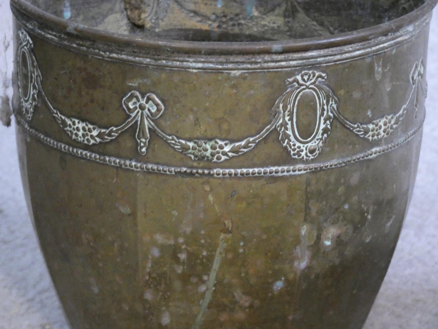 A pair of brass jardinieres with Adam style husk and ribbon decoration and a brass twin handled - Image 5 of 5