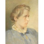 A framed and glazed watercolour, female portrait, inscription to the reverse, unsigned. 34x44cm