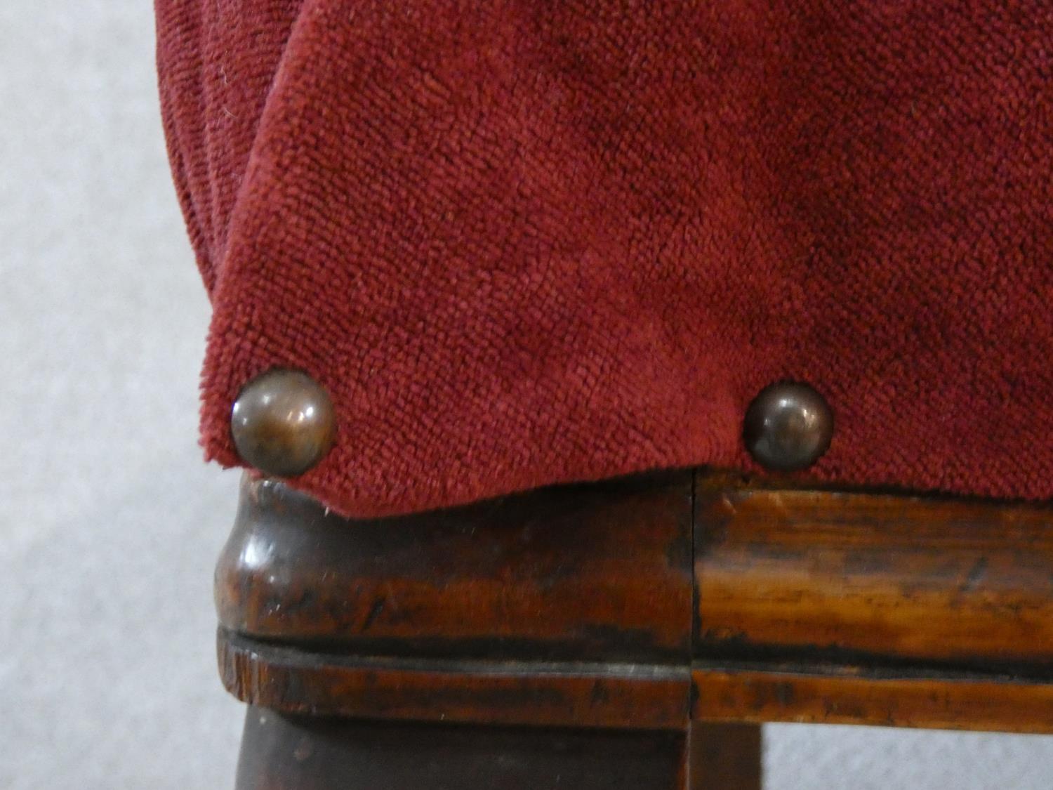 A set of four Victorian mahogany hooped back dining chairs in burgundy velour upholstery on reeded - Image 8 of 9