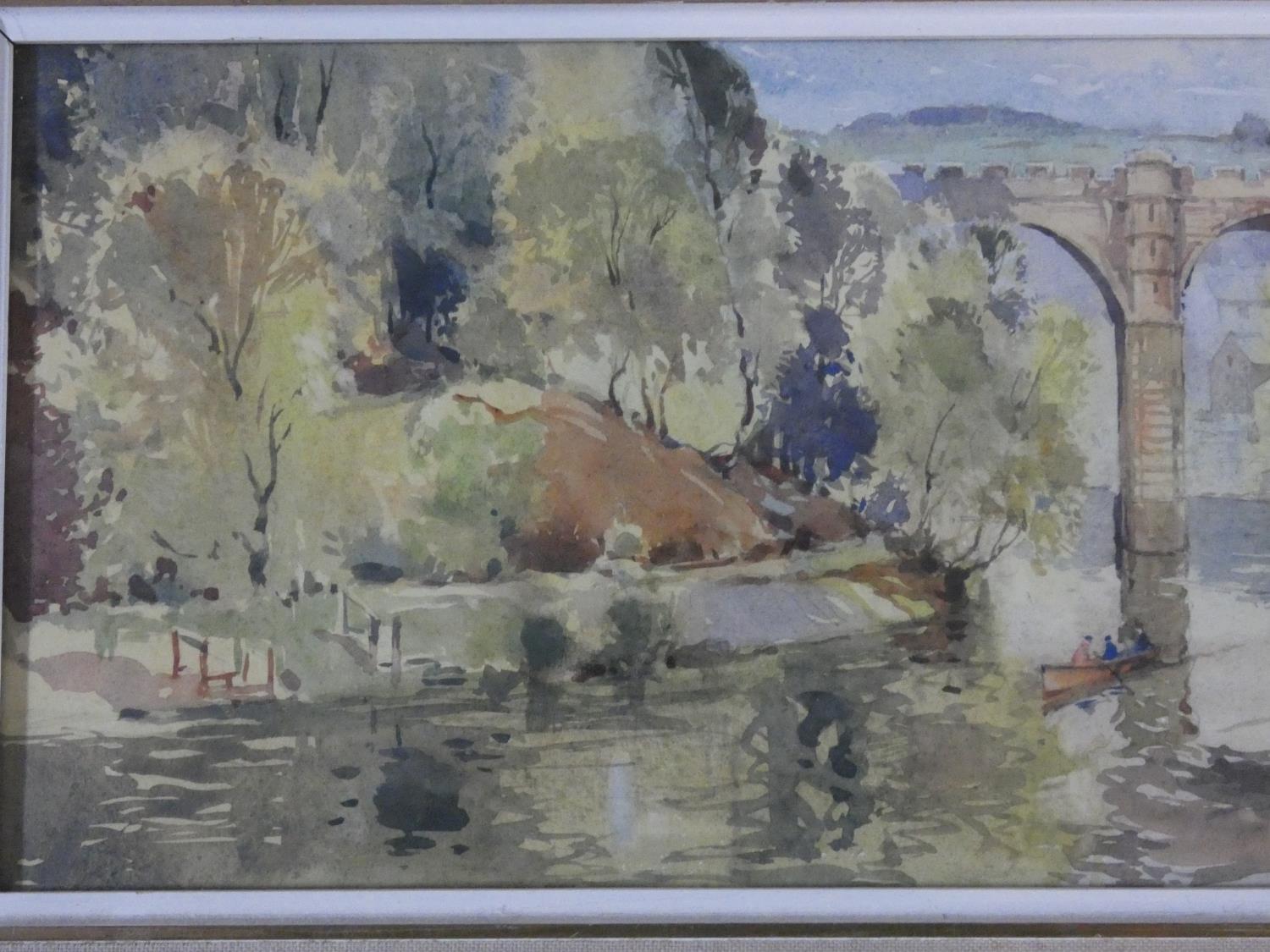 Jack Merriott (1901-1968) a framed and glazed watercolour, village with bridge on a river, signed - Image 2 of 7