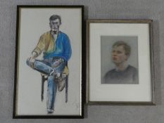 A framed and glazed pastel head and shoulders study and a similar of a seated figure. H.64xW.39cm