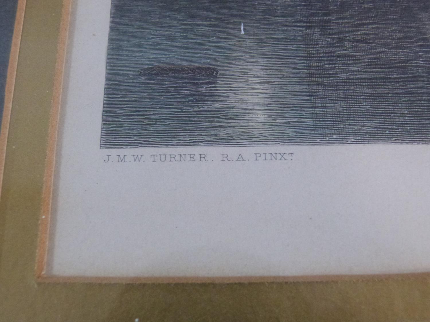 After Turner, The Fighting Temeraire, a 19th century framed and glazed hand coloured engraving, J - Image 3 of 5