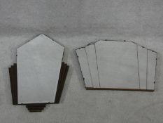 An Art Deco geometric form wall mirror and another similar. H.74xW.45cm