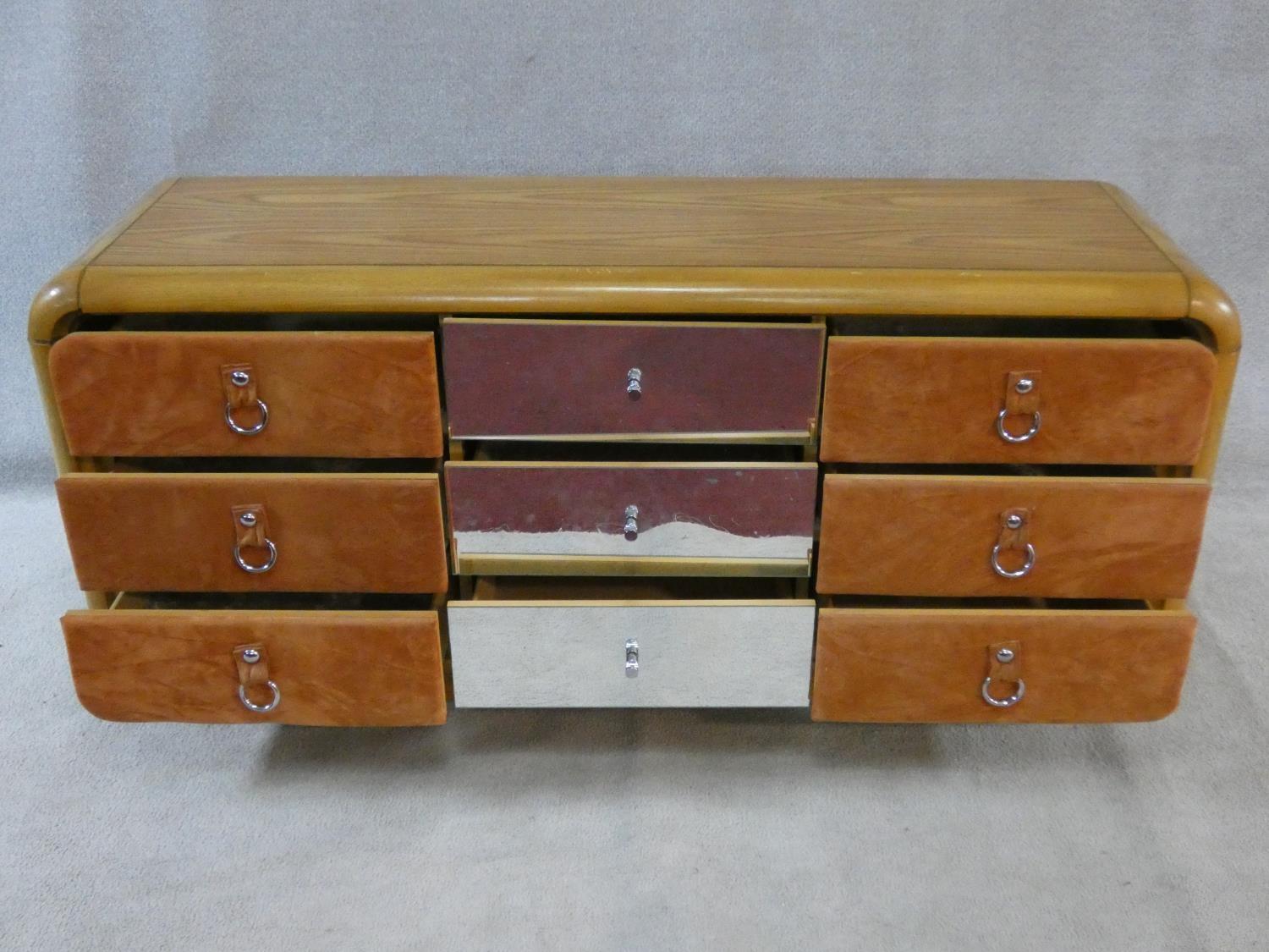 A 1970's vintage mirrored and teak chest in the Art Deco style fitted with nine drawers. H.76xW. - Image 2 of 9