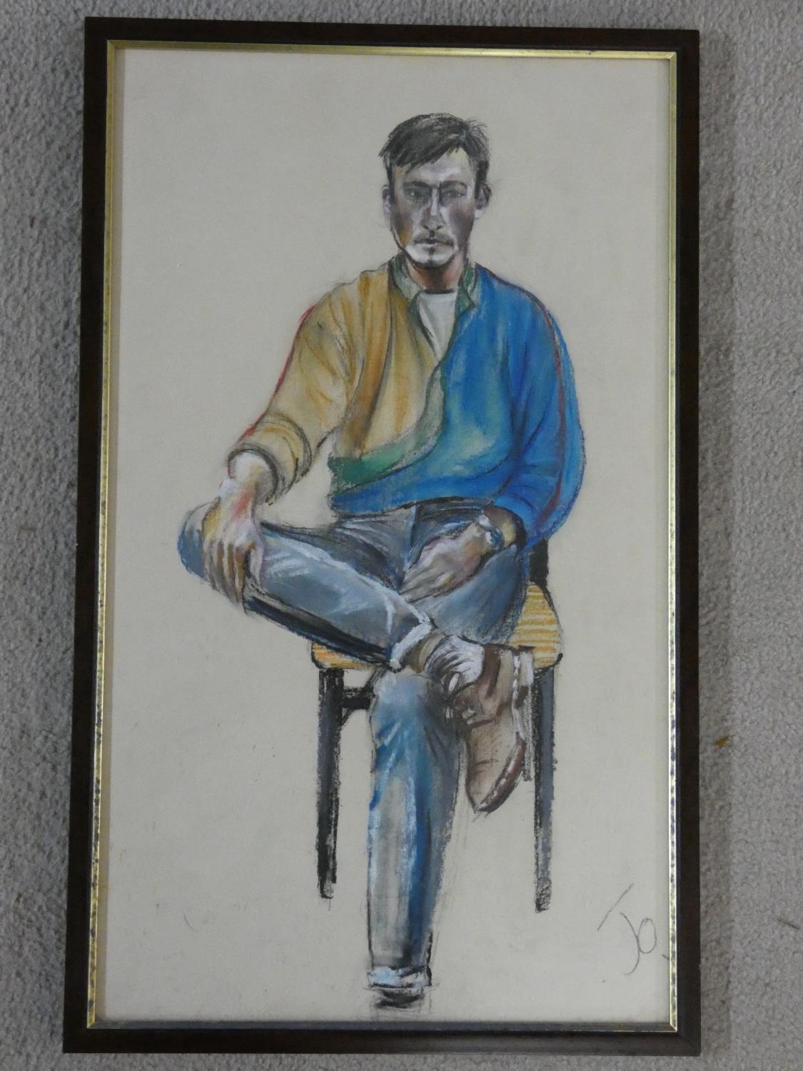 A framed and glazed pastel head and shoulders study and a similar of a seated figure. H.64xW.39cm - Image 3 of 11