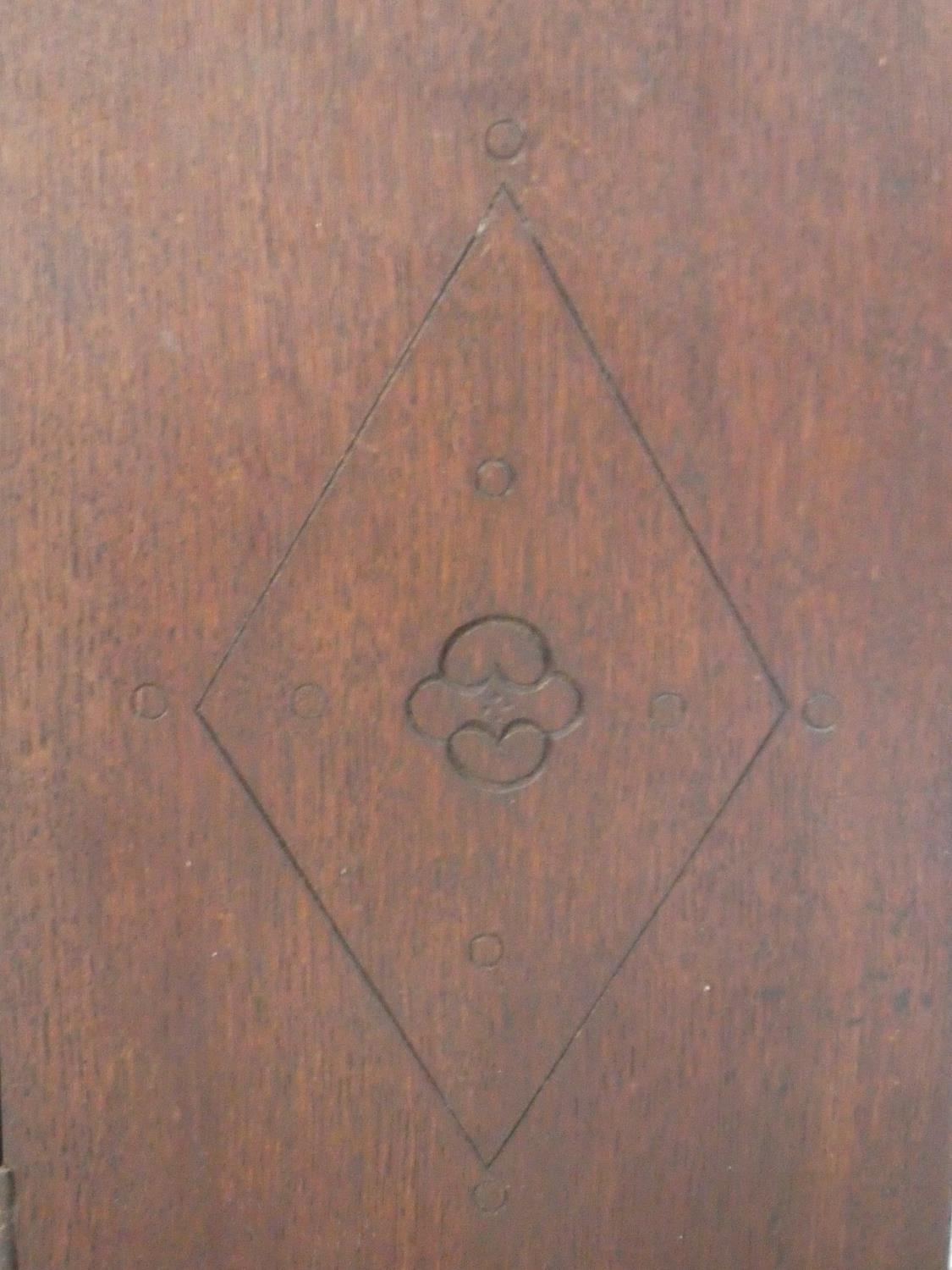 An antique country oak hall cupboard with a pair of carved panel doors on bracket feet. H.64 W.82 - Image 5 of 7