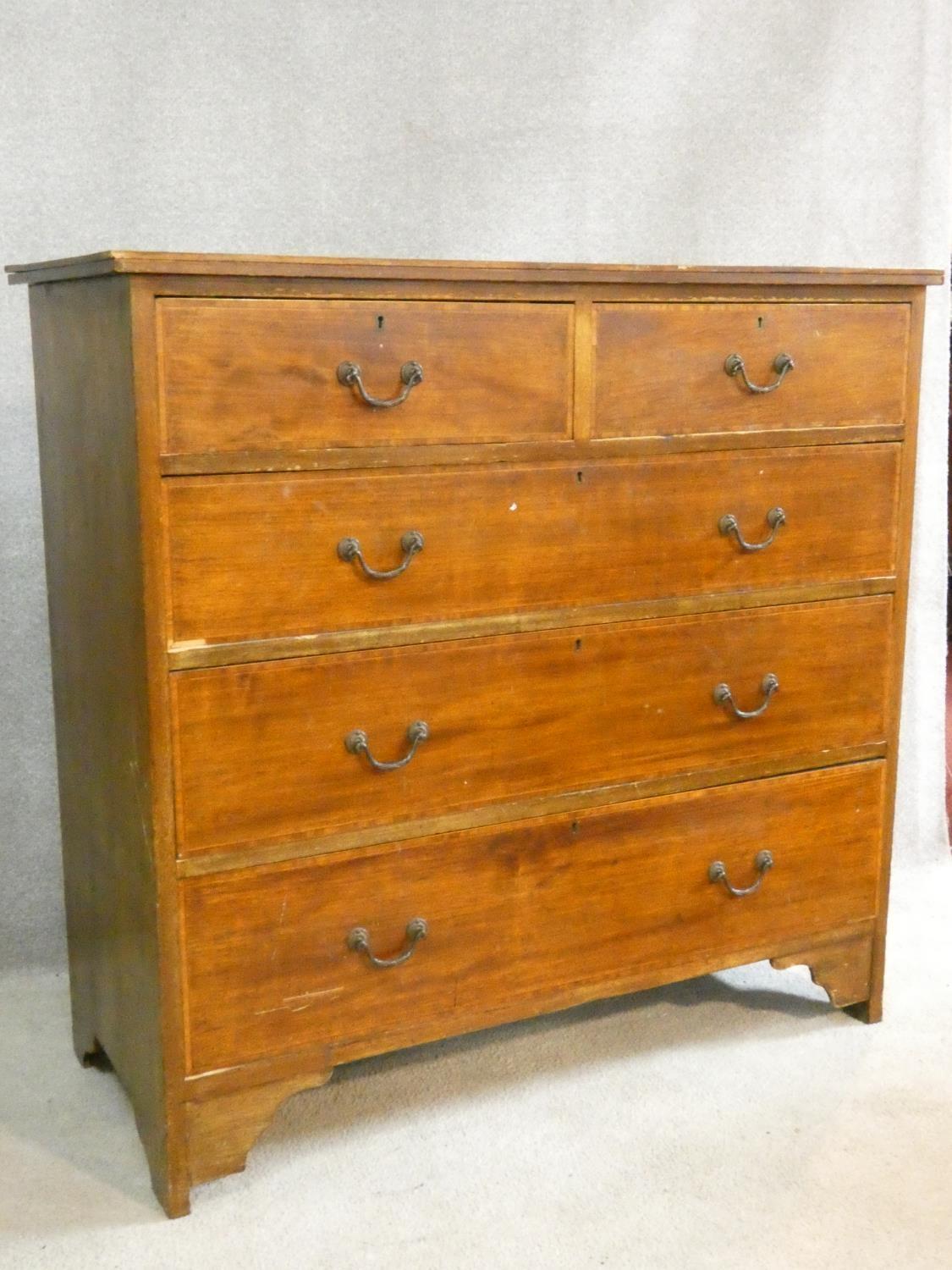 An Edwardian mahogany and satinwood with ebony inlaid chest of two short over three long drawers - Image 2 of 6