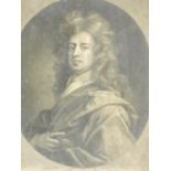 A 19th century framed and glazed print, 17th century head and shoulders figure, inscription to the
