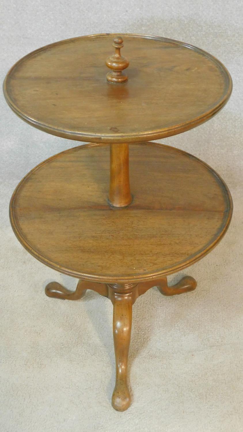 A 19th century mahogany two tier dumb waiter with turned finial to the top and central column on - Image 2 of 9