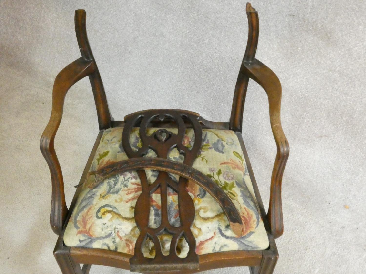 A Georgian mahogany Hepplewhite style open armchair with bird and flower tapestry drop in seat ( - Image 12 of 12